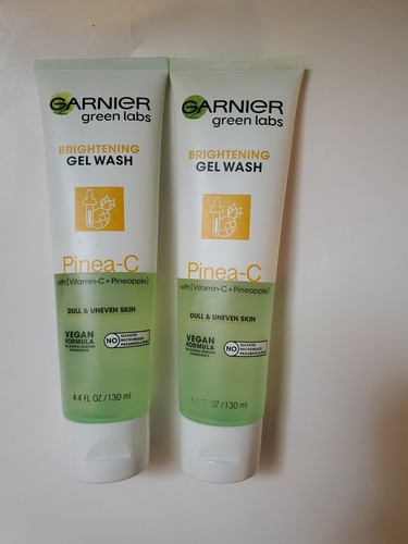 2 Garnier Green Labs Brightening Gel Wash Pinea C Face Vitamin C Vegan 4.4 Oz