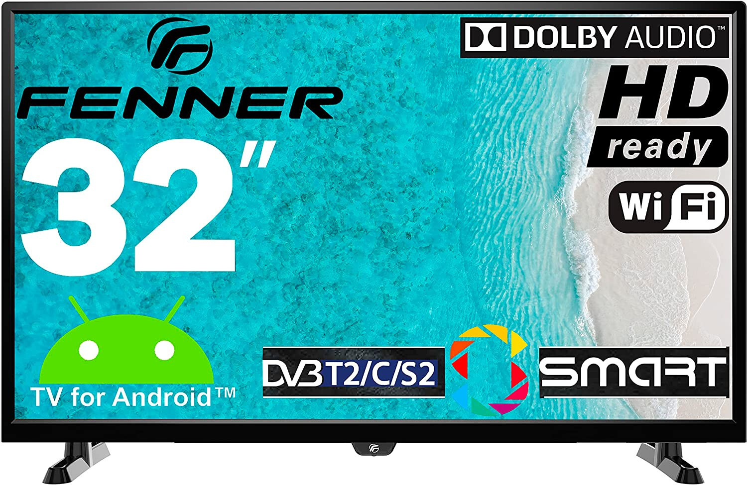 FENNER TELEVISORE LED SMART TV 32"POLLICI HD ANDROID QUADCORE DVB-T2-S2...