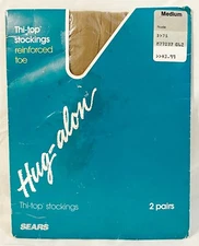 Vintage Sears Hug -Alon Thi-Top Stockings Nude 2 Pairs 100% Nylon Medium