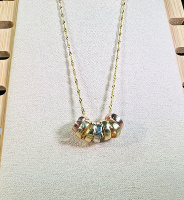 14K Twisted Gold 1mm / 18  Chain | 7 Tri-Color Lucky Rings | 3GTW WEARABLE!
