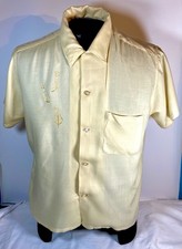 Vintage Mens Rockabilly Mod Atomic MCM Rayon Gabardine Loop Collar Shirt