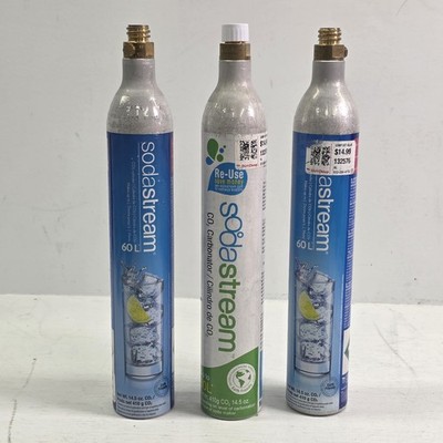Lot of 3 EMPTY Sodastream CO2 Canisters Gas Tank Bottles 14.5oz 60L Soda Stream