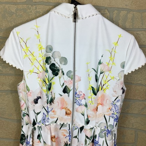 Ted Baker Dress Womens Size 3/US 8 White Floral Charsy Business Collared - Picture 4 of 6