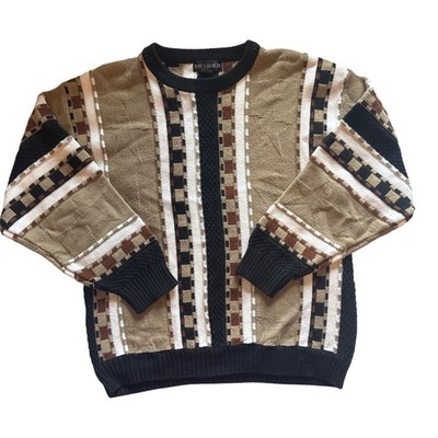 Vintage Bachrach Mens L Sweater 90s Geometric Knit Grandpacore Retro Pullover