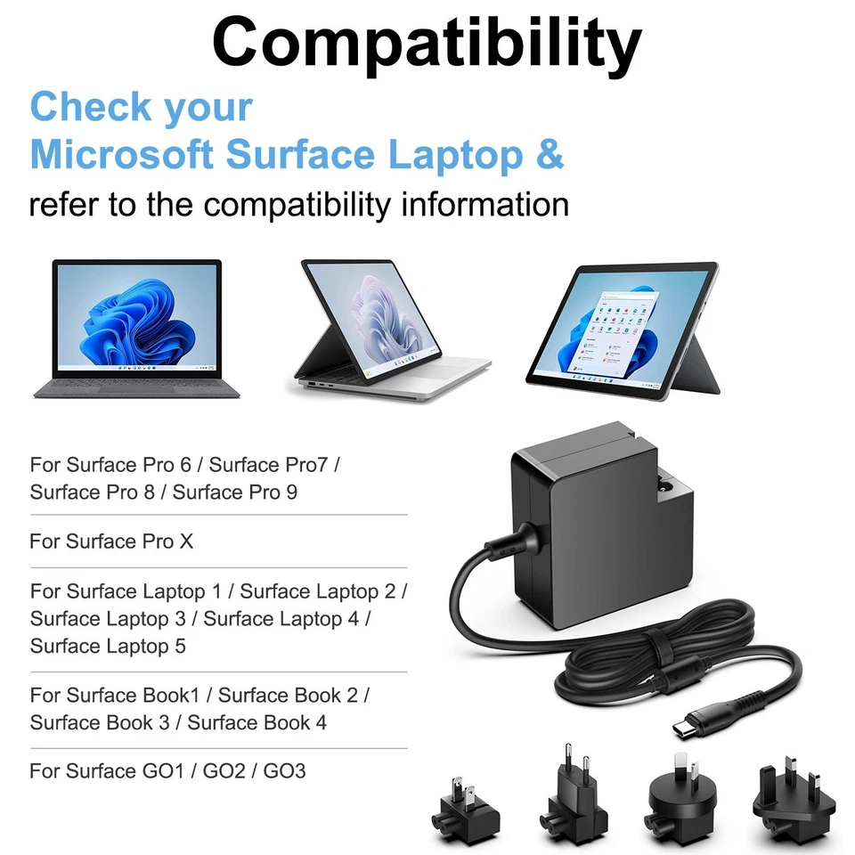 45W USB-C Ladegerät Netzteil für Microsoft Surface Pro/Go/Laptop, Universell - Bild 2 von 4