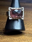 Vintage Sterling Silver Prong Set Faceted Purple Stone Ring Size 7 Chunky