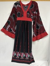 Bisou Bisou Retro Geometric Maternity Maxi Dress 70’s Retro Feel /Bell sleeves