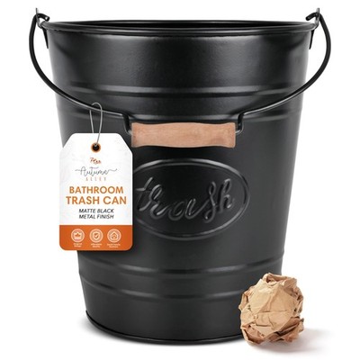 Farmhouse Bathroom Trash Can - Decorative Rustic Black Trash Can Bucket with ...