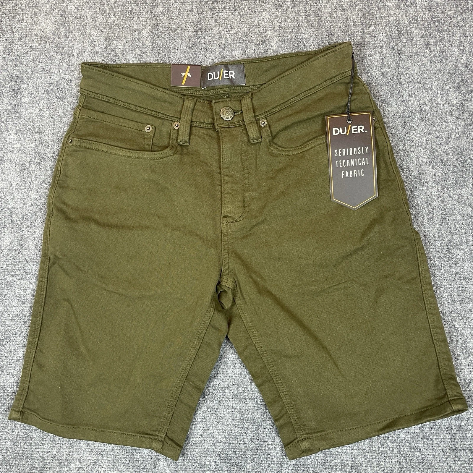 DUER No Sweat Relaxed Shorts Mens 30 10" Inseam Army Green Hiking Fishing NWT