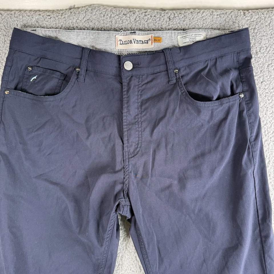 Pantalones Taylor Vintage Para Hombre 36x30 Azul Canaán Calce Ajustado Cómodos Elastizados Cintura Logo Foto 2 de 4