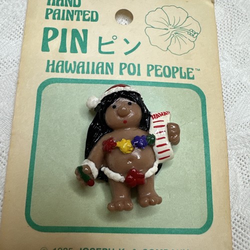 Vintage Hawaiian Poi People 1985 handbemalte Brosche Hawaii OVP - Bild 3 von 6