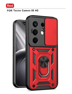 For Tecno Camon 50 4G, Hybrid Armor Slide Lens Camera Magnetic Stand Cover Case