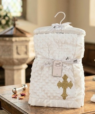 Taufdecke Weiß Kuscheldecke Babydecke Geschenk Taufe Geburt Erstausstattung 