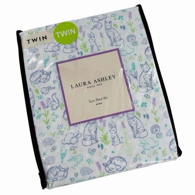 Laura Ashley Twin Sheet Set Kids Spring Woodland Animals Furry Friends Floral