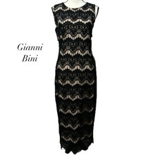 Gianni Bini Black Lace Sleeveless Side Cutout Long Bodycon Dress NWT Size L