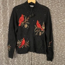 Vintage Heirloom Collectibles Cardinal Knit Full Zip Sweater Christmas Womens PS