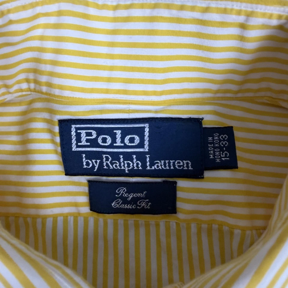 Camisa Polo Ralph Lauren Para Hombres 15-33 Rayas Amarillas Regent Calce Clásico Botón Delantero Foto 4 de 4