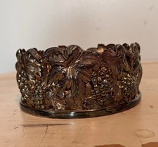 Wine Bottle Holder Coaster Silver Plate 1970's Stamped PORTUGAL Grapes Leaves