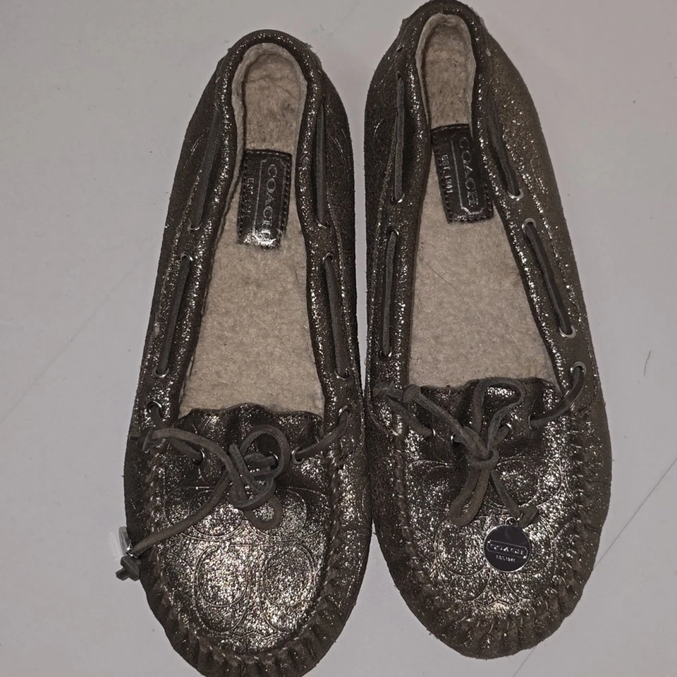 Мокасины Coach Antonia металлик замшевые стриженный мех классический логотип C женские размер 9,5 - Изображение 4 из 4