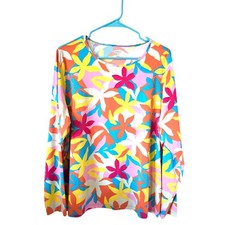 Lands End Womens Colorful Print Rash Guard Swim Top Plus Size 1X