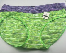 2 Victoria's Secret Pink Low Rise seamless bikini panties M Green/Purple NWT