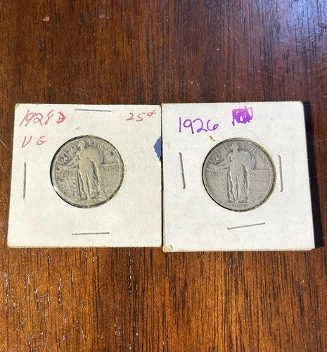 1926-S & 1928-D Standing Liberty Twenty Five Cent 25C Silver ~2 Coins~