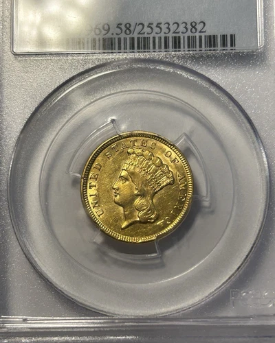 1854 $3 Indian Princess Head Gold Coin United States Three Dollar PCGS AU58