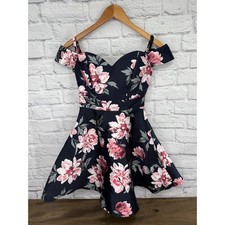 Windsor Off The Shoulder Floral Retro Feminine Dress Navy 80's style Women's 1/2