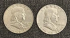 (2X) 90% Silver Franklin Half Dollar Average Circulated - 1963 & 1954