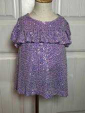 Justice Girl s Sequined Shirt Size 10 Lavender Ruffled Sleeves EUC