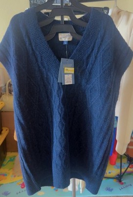 Universal Thread Navy Blue Cable-Knit V-Neck Short Sleeve Pullover Sweater Small