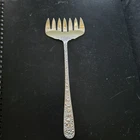 ANTIQUE S KIRK & SON STERLING SILVER REPOUSSE BACON ASPARAGUS SERVING FORK 7.5"