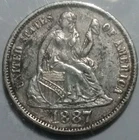 1887 AU/BU Rare Antique Seated Liberty Dime Coin 90% Silver 138 Years Old! Unc!