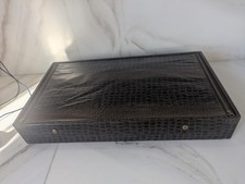 Ancienne boîte à couverts en tissu argenterie Gorham Pacific faux alligator 22x13