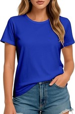Women's Short Sleeve Crew Neck Stylish T-Shirt Solid color S-XXXL Blue 6.34 oz