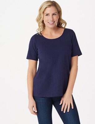Joan Rivers Wardrobe Builders Scoop-Neck Knit Tee Navy Medium A347343