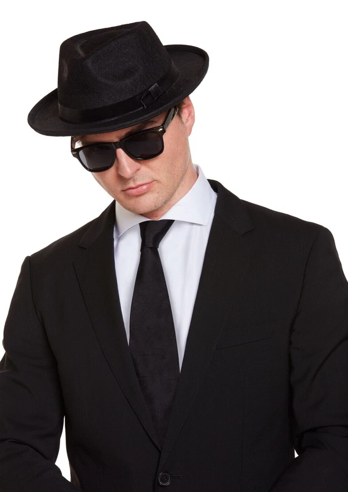 Blues Brothers Cappello E Occhiali Set Vestito da Sole Festa Gangster - Immagine 3 di 4
