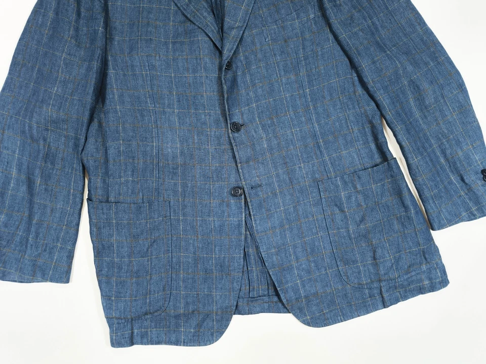 Michelangelo Napoli by Isaia Blue Linen Blazer Jacket Size 46R - Image 3 of 4