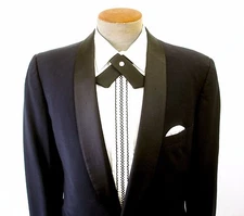 Vintage Men's Continental Bow Tie Black Crossover Pearl Snap Mid Century Western