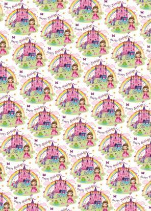 Papel de envoltura de cumpleaños Fairy Princess Rainbow Castle - 1 hoja y 1 etiqueta a juego - Imagen 1 de 2