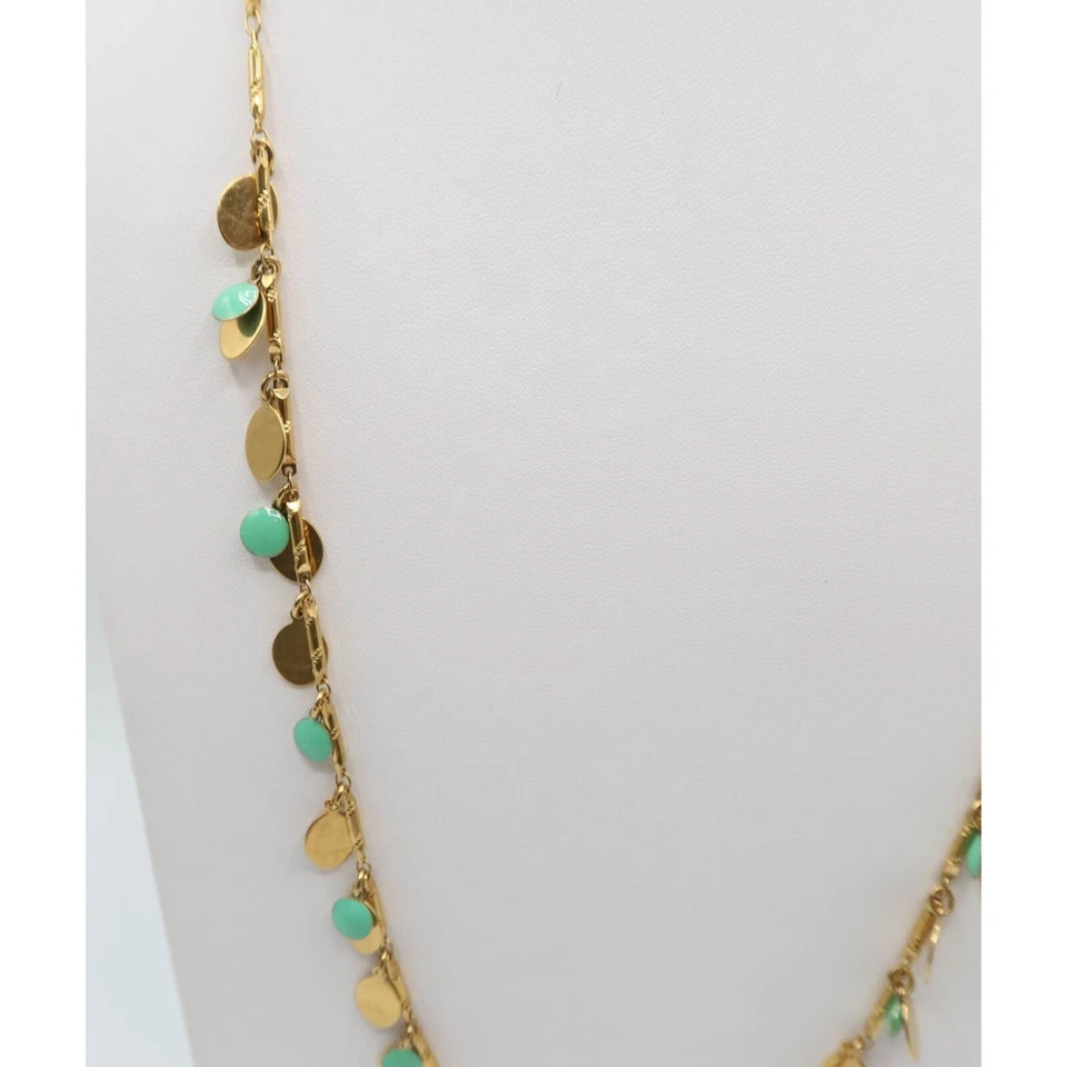 Collar Largo Disco Colgante J CREW Tono Dorado y Verde Menta 33" Firmado Foto 3 de 4