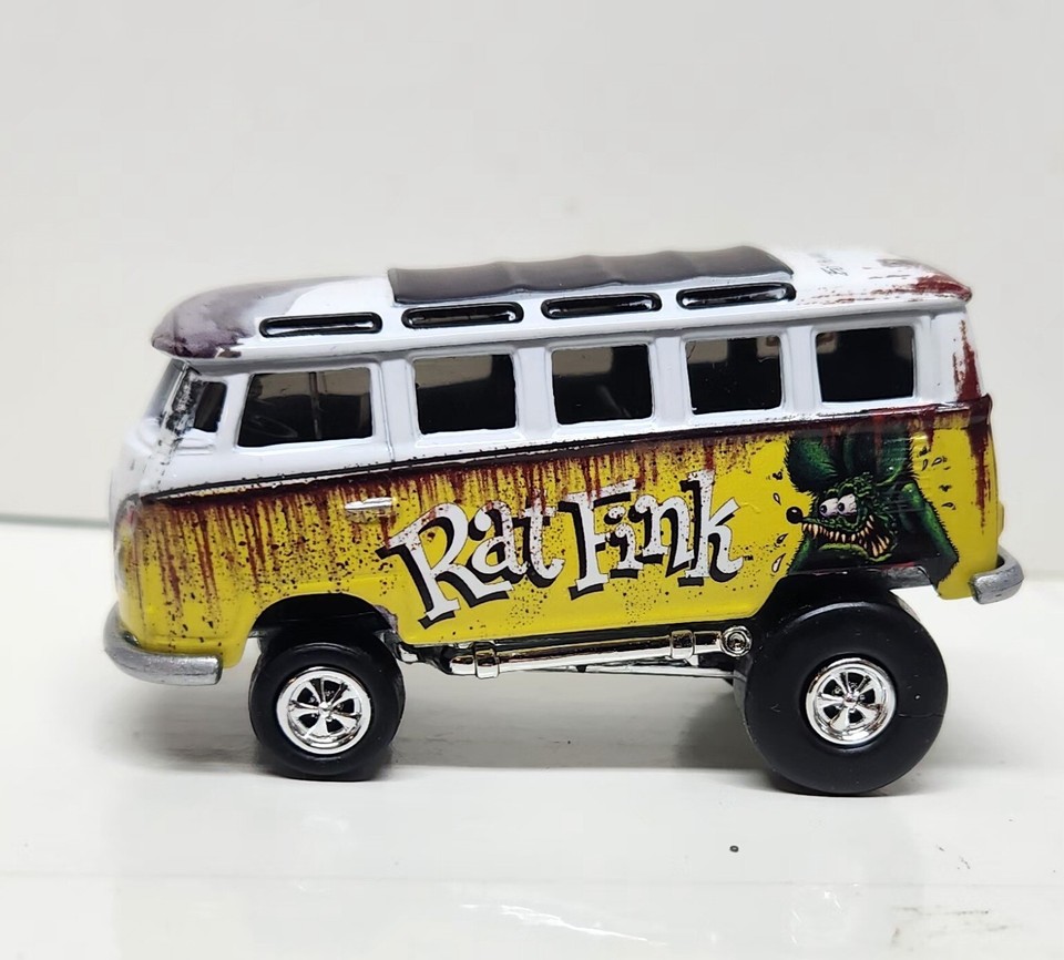 CUSTOM Johnny Lightning Zingers 65 VW Bus Rat Fink rubber tires