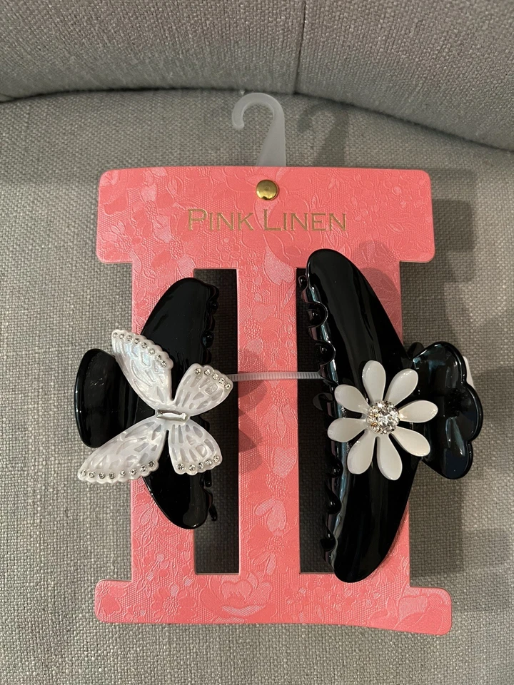 Розовый льняной бабочка цветок заколки со стразами акценты новый редкая - Изображение 2 из 4