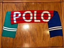POLO RALPH LAUREN COLORBLOCK STRIPED WOOL NECK WRAP ROYAL/RED/CREAM WOOL SCARF
