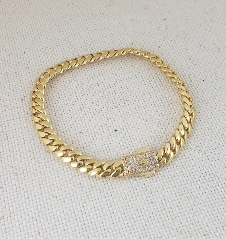 Pulsera de eslabones cubanos enchapados en oro de 14K para hombre Foto 2 de 2