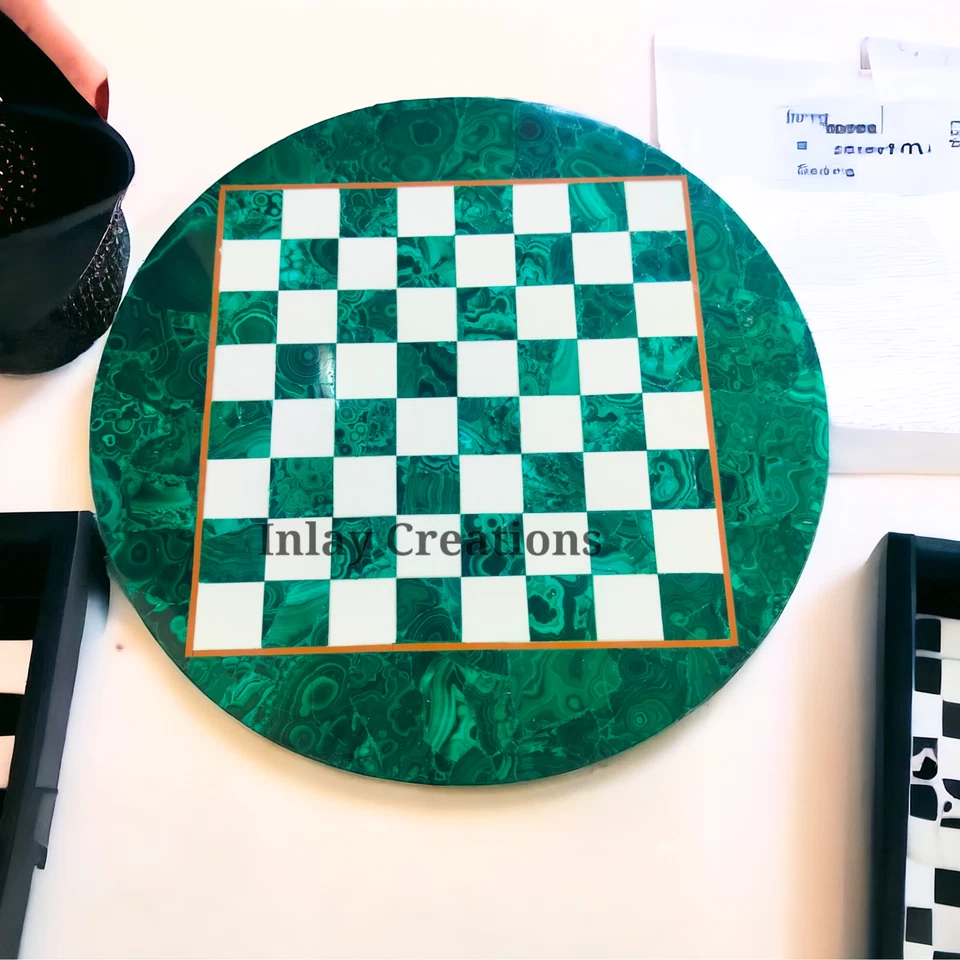 Malachite Marble Chess Set / Chess Table Top , Handmade Table Top, Gift. - Image 3 of 4