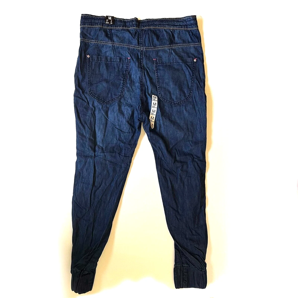 Bershka Jogger Blue Jeans Elastic Cuffs Drawstring Women s Size M
