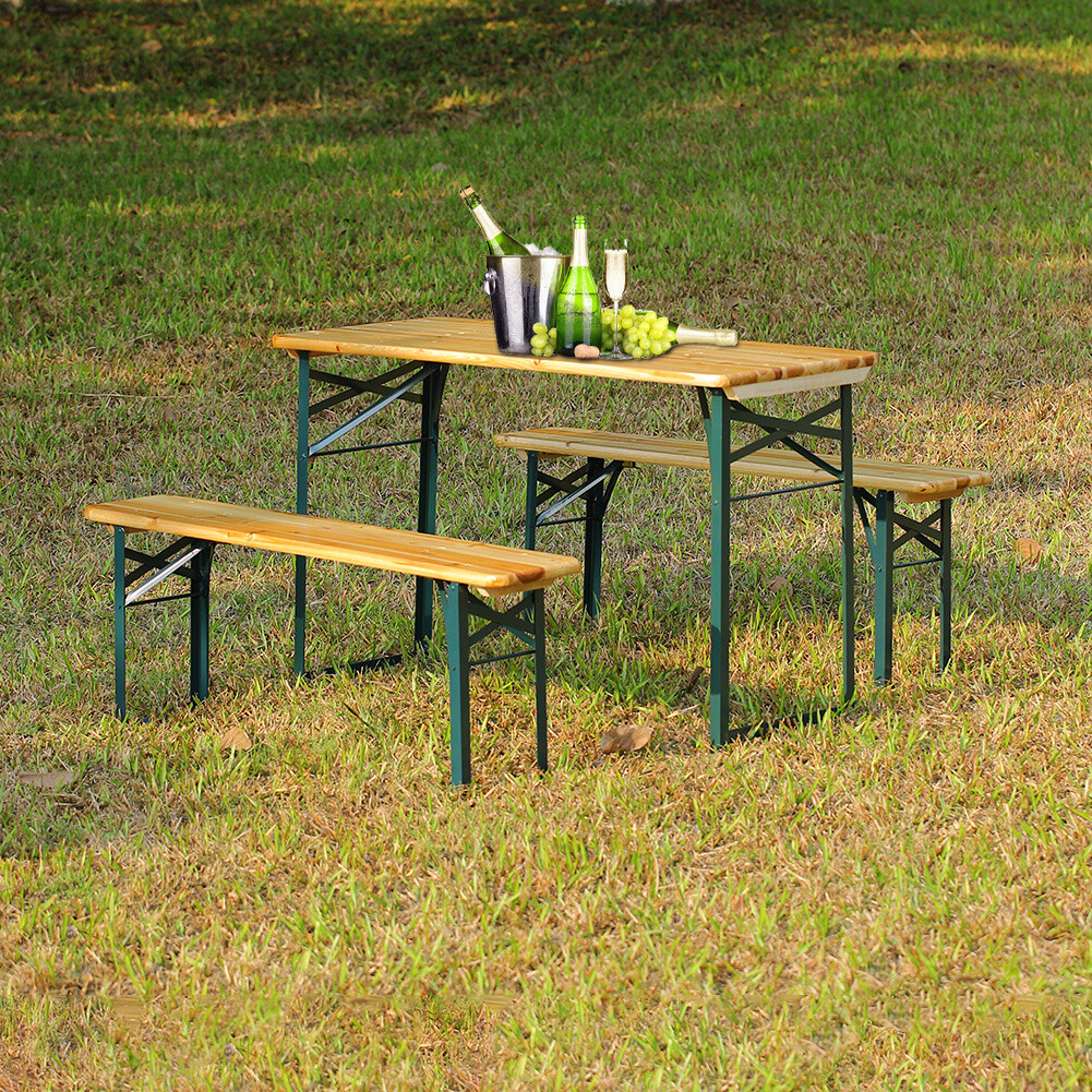 Wooden Folding Garden Table & Chairs Set Outdoor Bistro Bar BBQ Beer