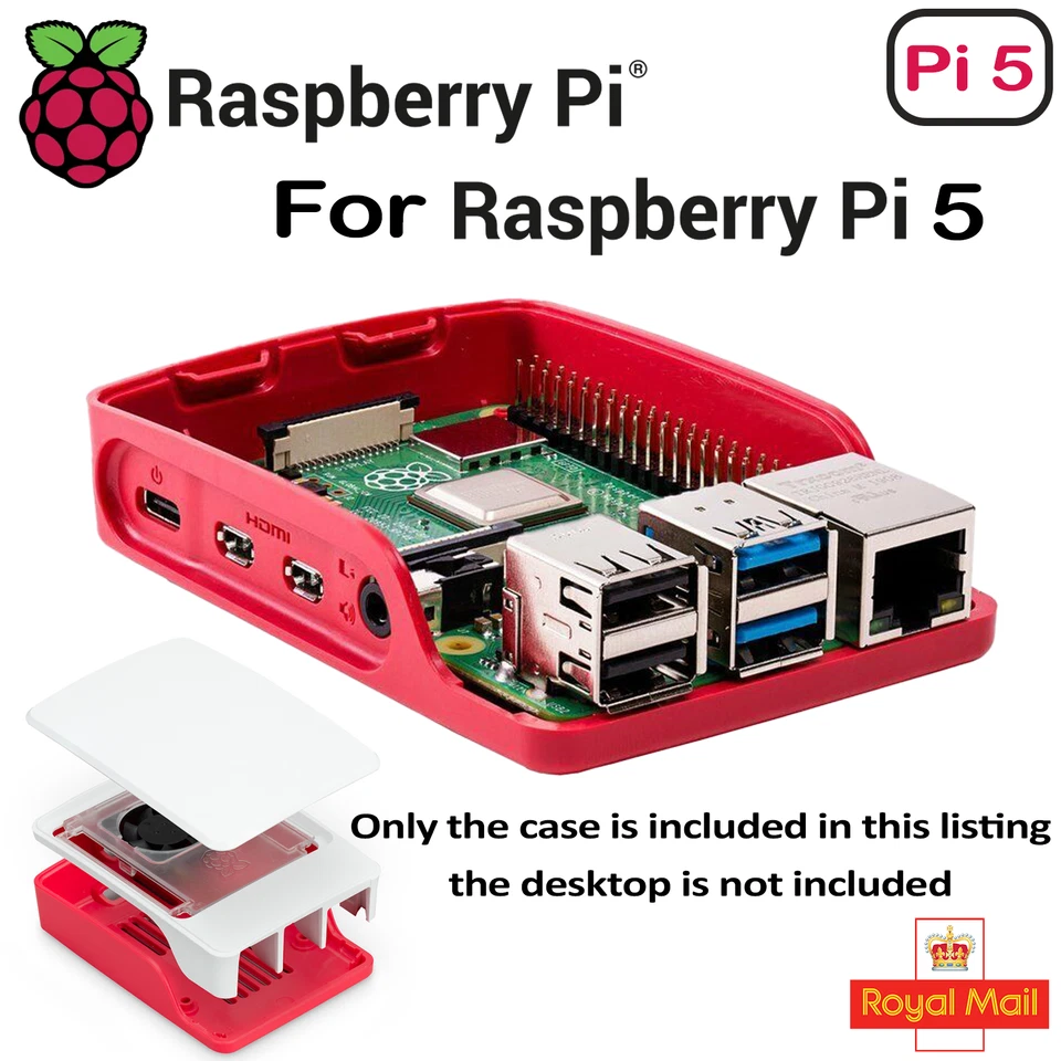 Official Raspberry Pi 5 Case Red White with Cooling Fan GPIO Access Brand New - Image 3 of 4