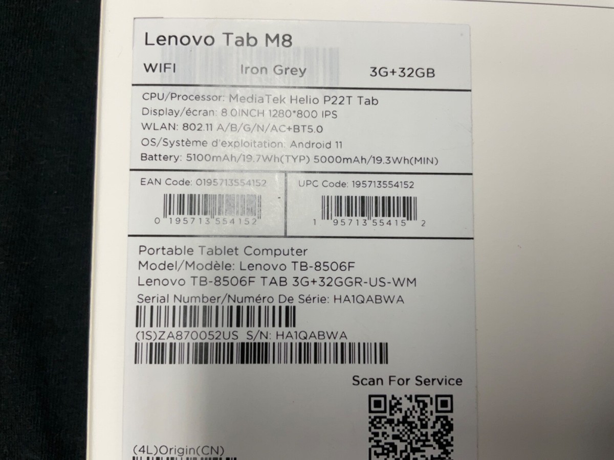 Lenovo Tab M8 3G+32GB Iron Grey Wifi Tablet TB-8506F | eBay